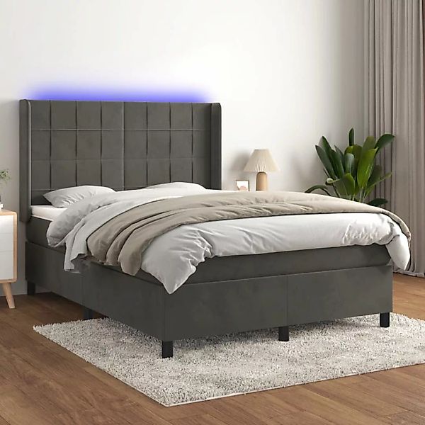 Vidaxl Boxspringbett Mit Matratze & Led Dunkelgrau 140x200 Cm Samt günstig online kaufen