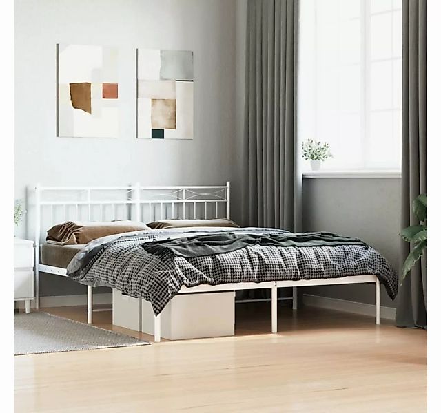 vidaXL Bett Bettgestell mit Kopfteil Metall Weiß 150x200 cm günstig online kaufen
