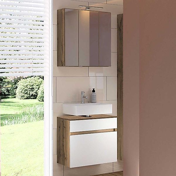 Badezimmerset in Weiß und Wildeiche Optik Stand- und Wandmontage (zweiteili günstig online kaufen