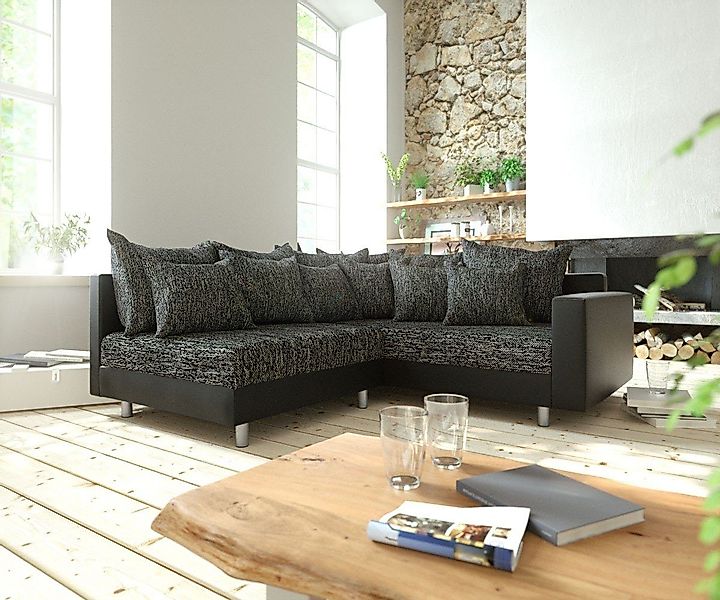 DELIFE Ecksofa Clovis, Schwarz mit Armlehne günstig online kaufen