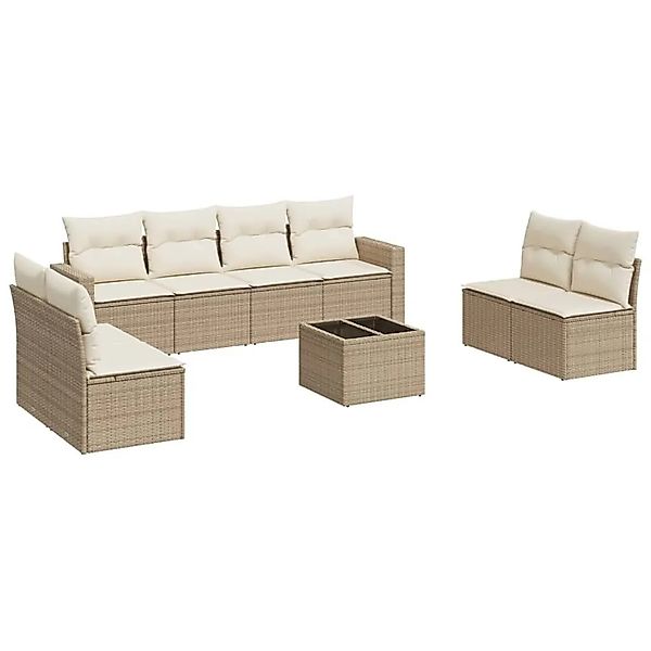 vidaXL 9-Tlg Garten-Sofagarnitur mit Kissen Beige Poly Rattan 3251195 günstig online kaufen