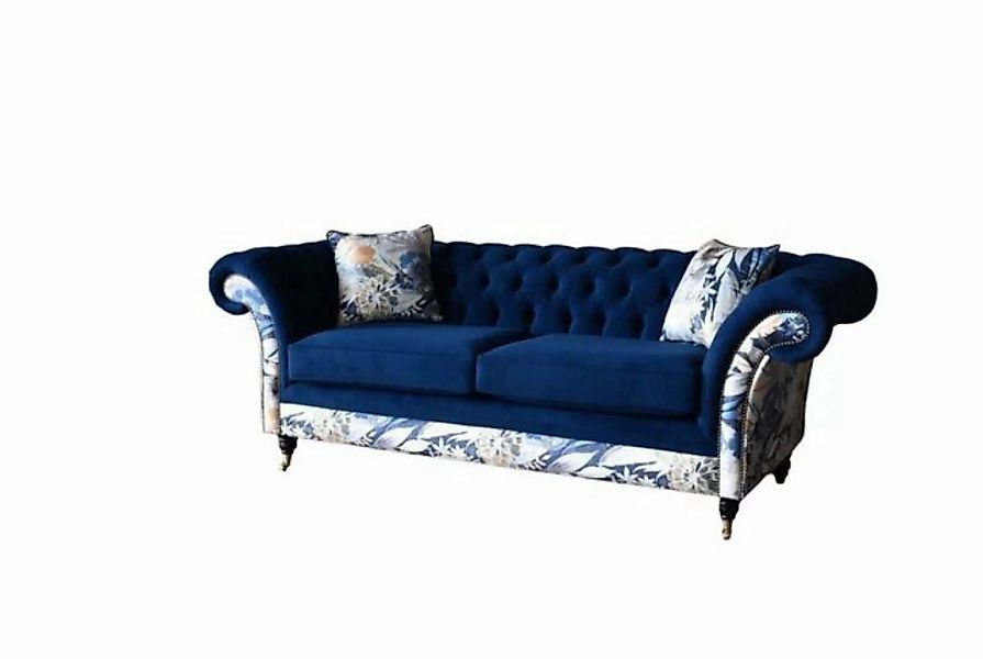 JVmoebel Chesterfield-Sofa 3-SITZIGES DUNKELBLAUES CHESTERFIELD-SOFA MIT FL günstig online kaufen