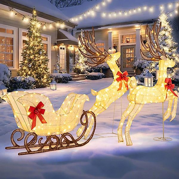 COSTWAY Weihnachtsfigur, 3-tlg. Weihnachtsdeko, LED Rentier günstig online kaufen