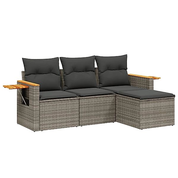 vidaXL 4-Tlg Garten-Sofagarnitur mit Kissen Grau Poly Rattan 3226746 günstig online kaufen