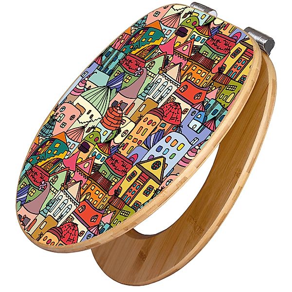 banjado WC-Sitz aus Bambus Motiv Funky Town (umweltfreundliches Material, i günstig online kaufen