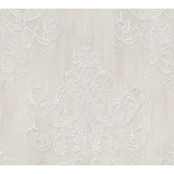 Bricoflor Neobarock Tapete Grau Silber Elegante Vliestapete mit Kronleuchte günstig online kaufen