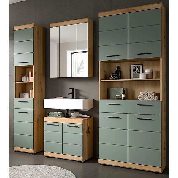 Inn.Furn Badmöbel Set in Grün und Eiche 4-teilig Shawn günstig online kaufen