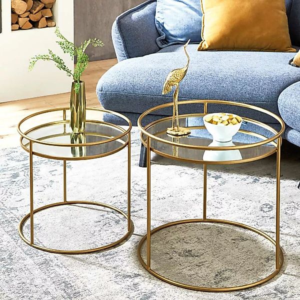 Couch Beistelltische aus Spiegelglas und Stahl Goldfarben (zweiteilig) günstig online kaufen