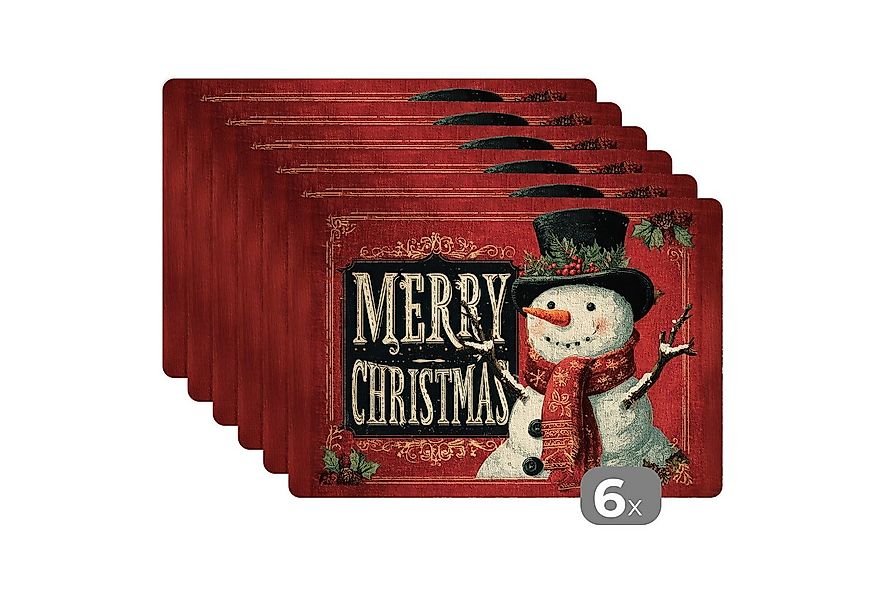 MuchoWow Platzset Klassisch - Weihnachtsgruß - Schneemann - Rot, (6-St), Pl günstig online kaufen
