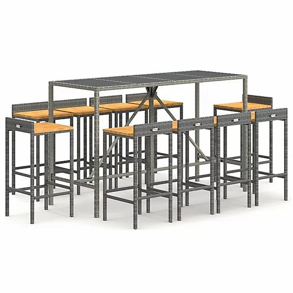 Vidaxl 11-tlg. Gartenbar-set Grau Poly Rattan & Massivholz Akazie günstig online kaufen