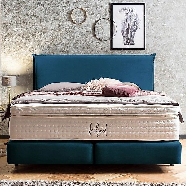 BettCo Boxspringbett London (in Petrol Samt, 200 x 200 cm), Kopfteil mit Bi günstig online kaufen