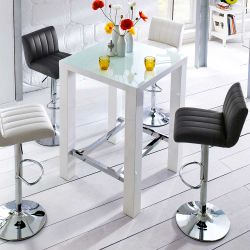 Küchen Bartisch mit Glasplatte Weiß Hochglanz günstig online kaufen
