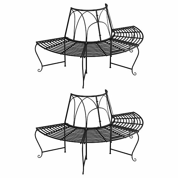 furnicato Baumbänke Halbrund 2 Stk. Ø159 cm Schwarz Stahl günstig online kaufen