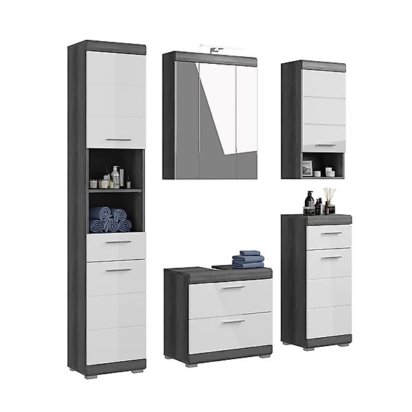 Badkombination 164 cm x 191 cm x 37 cm Weiß-Rauchsilber 6-tlg. günstig online kaufen