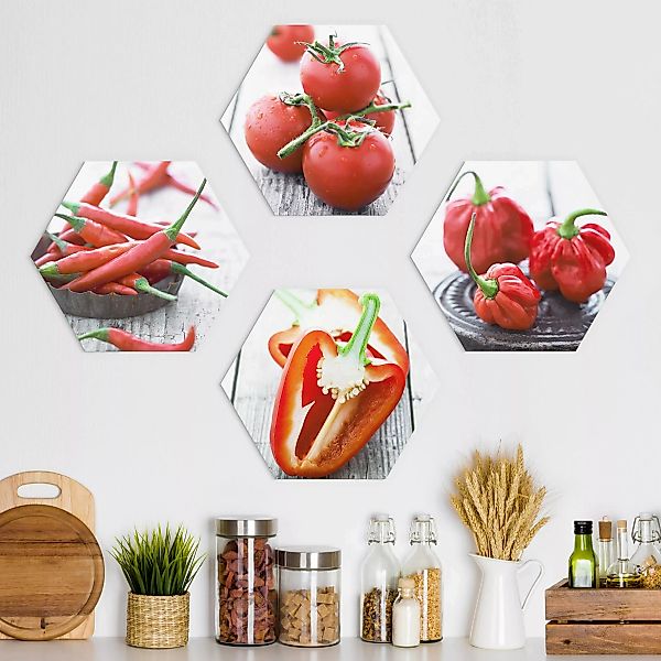4-teiliges Hexagon-Alu-Dibond Bild Rotes Gemüse günstig online kaufen