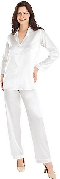 Pyjamahose Zweiteiliges Satin-Pyjama-Set mit Knopfleiste günstig online kaufen