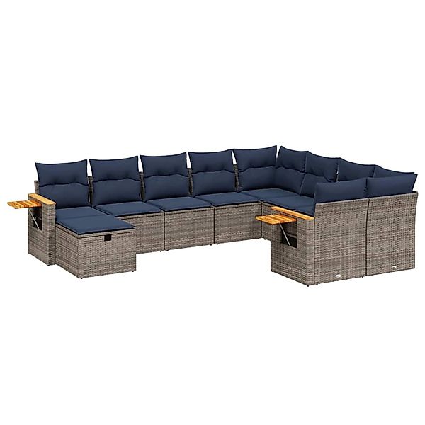 vidaXL 10-Tlg Garten-Sofagarnitur mit Kissen Grau Poly Rattan 3227160 günstig online kaufen