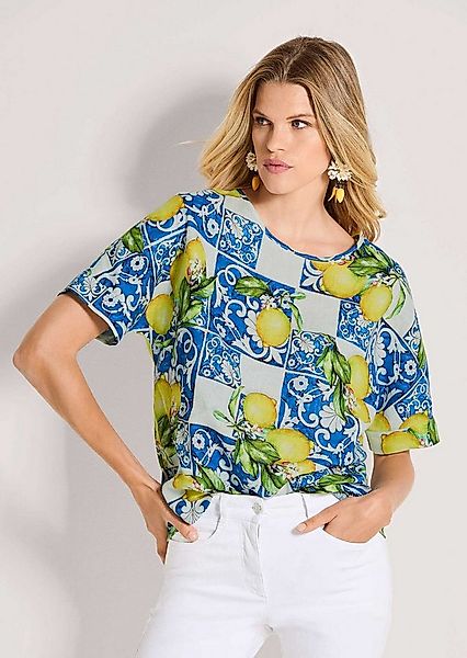 MADELEINE Kurzarmbluse Sommerbluse mit mediterranem Print Druckbluse mit Ru günstig online kaufen