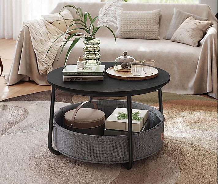 VASAGLE Couchtisch, Beistelltisch, rund Wohnzimmertisch mit Korb aus Stoff, günstig online kaufen