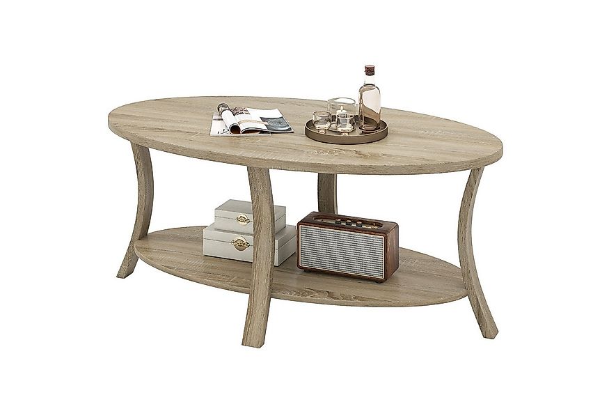 COSTWAY Couchtisch, ovaler Wohnzimmertisch mit Ablage, Holz günstig online kaufen