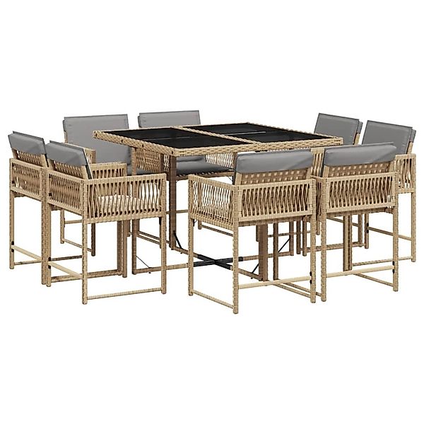 vidaXL 9-Tlg Garten-Essgruppe mit Kissen Beigemischung Poly Rattan 3211560 günstig online kaufen