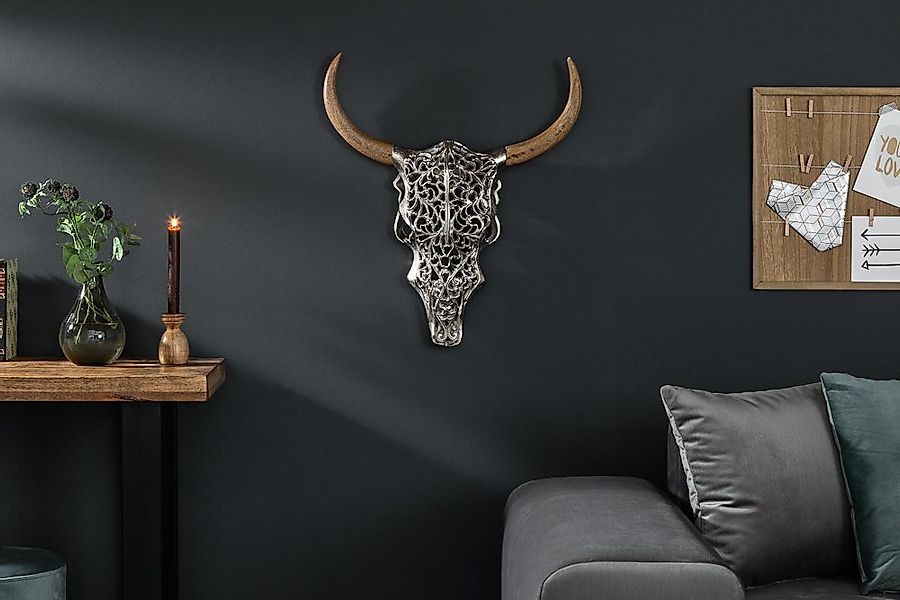 riess-ambiente Wanddekoobjekt EXOTIC BULL 57cm silber / natur, Wohnzimmer · günstig online kaufen