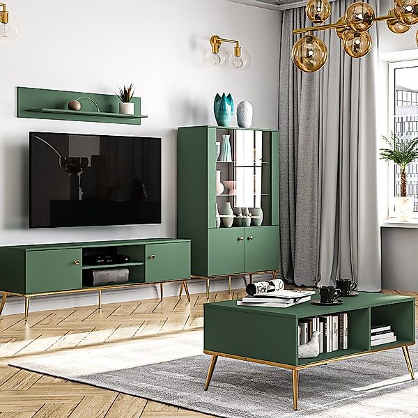 Lomadox Wohnwand FASANO-131, (4-St), dunkelblau, LED-Beleuchtung, günstig online kaufen