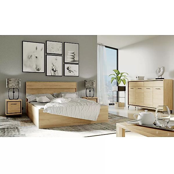 Schlafzimmer Set 4-teilig inkl. Bett 160x200 cm modern in Eiche MEGARA-161 günstig online kaufen