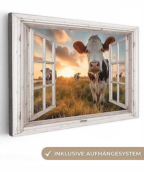 OneMillionCanvasses® Leinwandbild Aussicht - Kuh - Wiese - Natur - Tiere - günstig online kaufen
