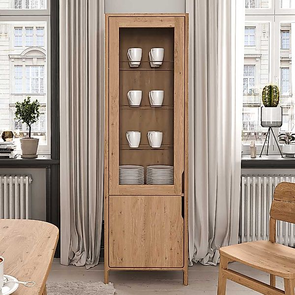 Vitrine Wohnzimmerschrank mit Glastür und Massivholztür günstig online kaufen