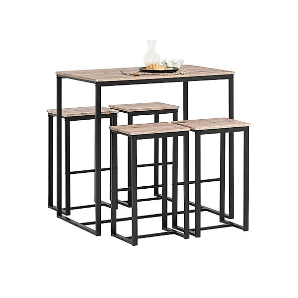 SoBuy Bartisch Set 5-teilig Essgruppe Esstisch mit 4 Hockern Natur-Schwarz günstig online kaufen