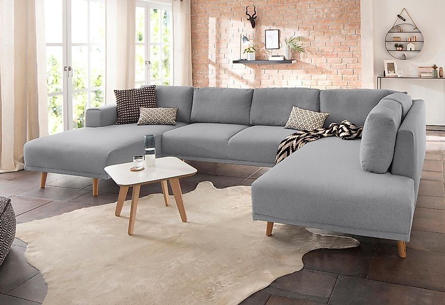 Home affaire Wohnlandschaft "Lasse U-Form", im scandinavischem Stil mit Hol günstig online kaufen