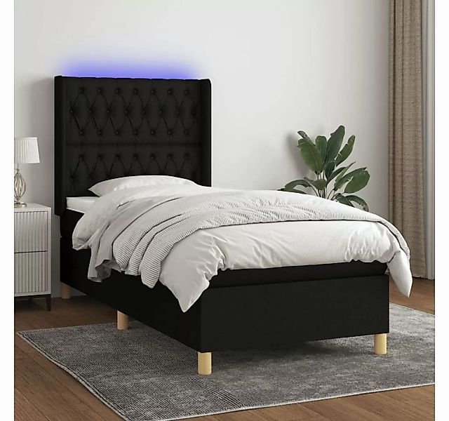 vidaXL Boxspringbett Boxspringbett mit Matratze LED Schwarz 90x200 cm Stoff günstig online kaufen