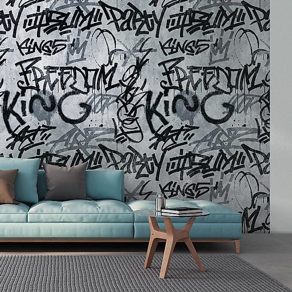 PROFHOME 382511-GU Fototapete Graffiti Matt Grau Schwarz 1,59 m x 2,8 m 0,5 günstig online kaufen