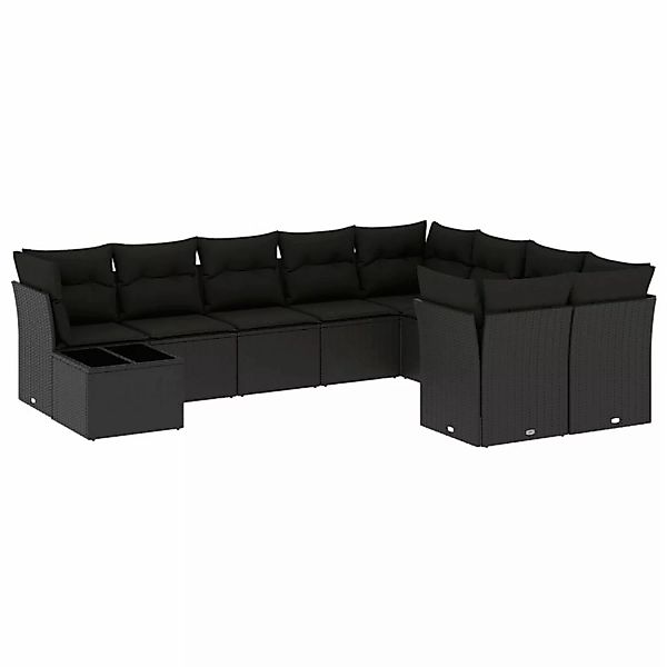 vidaXL 10-tlg Garten-Sofagarnitur mit Kissen Schwarz Poly Rattan Modell 7 günstig online kaufen