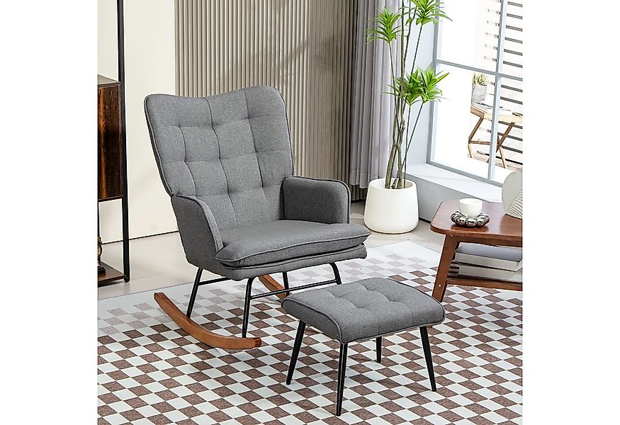 HOMCOM Schaukelsessel mit Hocker, Relaxsessel mit Leinenoptik (Armlehnsesse günstig online kaufen