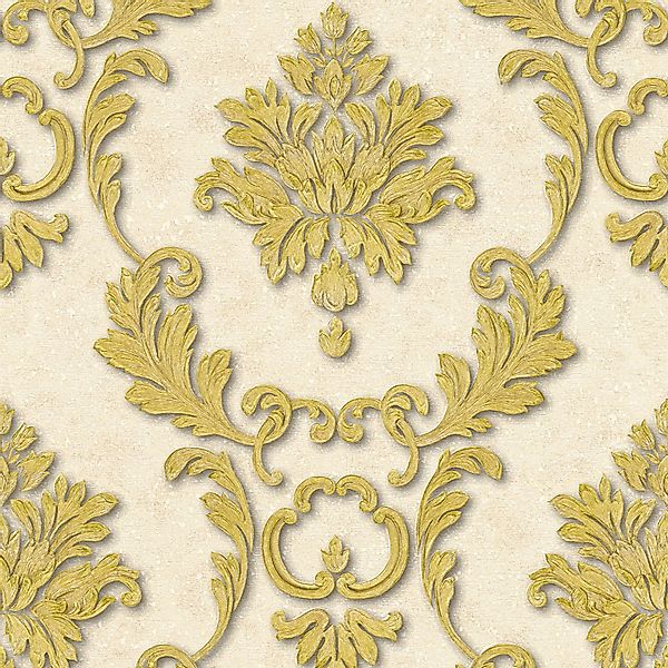 Bricoflor Rokoko Tapete in Creme und Gold Edle Tapete mit Vinyl Ornament im günstig online kaufen