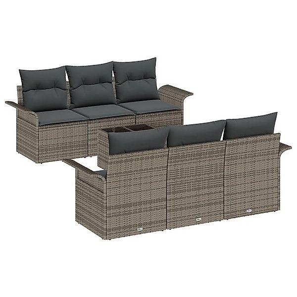 vidaXL Loungesofa 7-tlg. Garten-Sofagarnitur mit Kissen Grau Poly Rattan, 7 günstig online kaufen