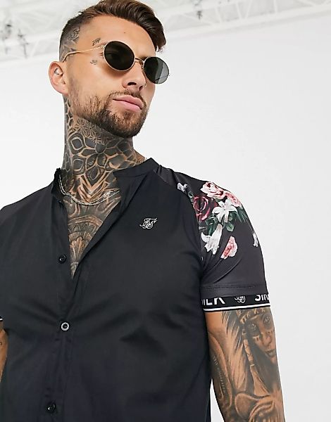 SikSilk – Kurzärmliges Jerseyhemd mit Grandadkragen-Mehrfarbig günstig online kaufen