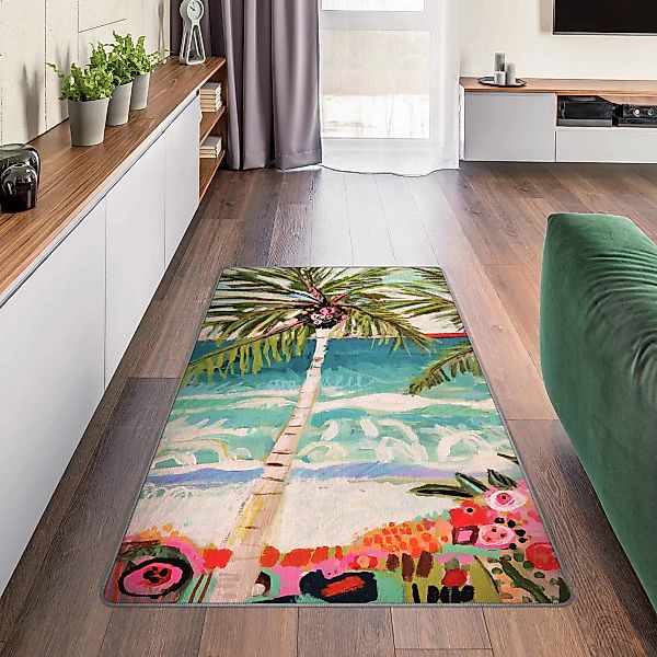 Teppich Palme mit pinken Blumen I günstig online kaufen