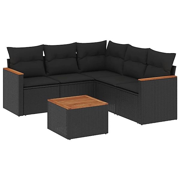 vidaXL 6-Tlg Garten-Sofagarnitur mit Kissen Schwarz Poly Rattan 3225964 günstig online kaufen