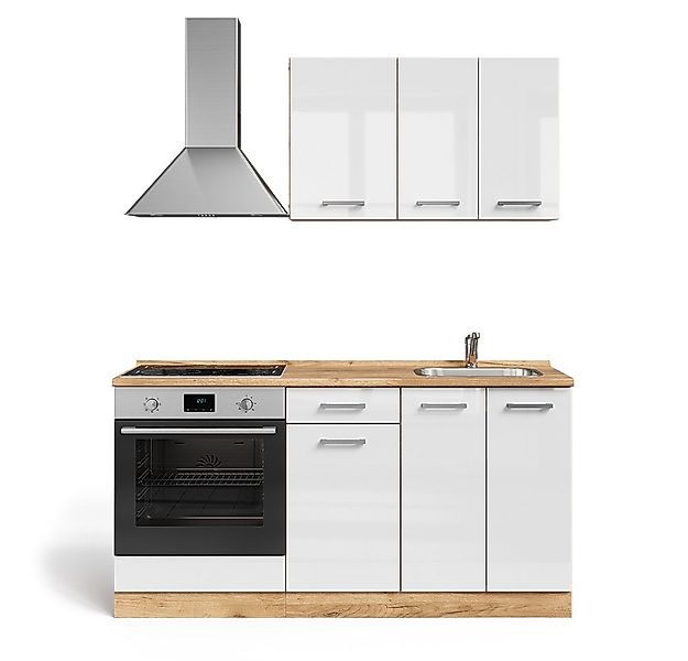 Vicco Küchenzeile R-Line, Weiß Hochglanz/Goldkraft Eiche/Goldkraft Eiche, 1 günstig online kaufen