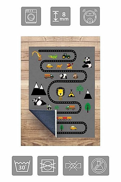 Jungengel Teppich Straßenteppich Kinder mit Panda, Löwe und Auto Motiv günstig online kaufen