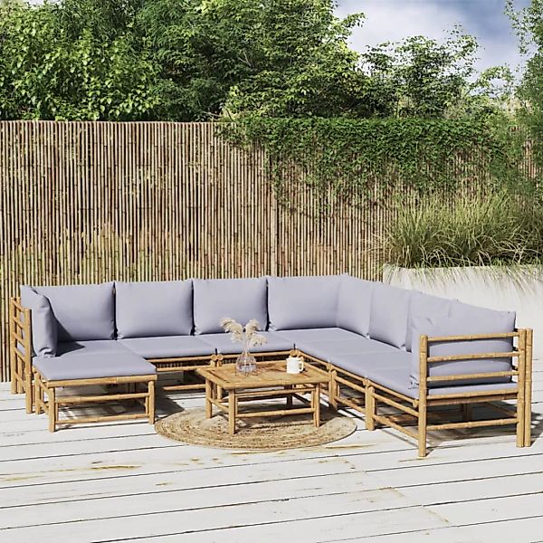 Vidaxl 9-tlg. Garten-lounge-set Mit Kissen Hellgrau Bambus günstig online kaufen