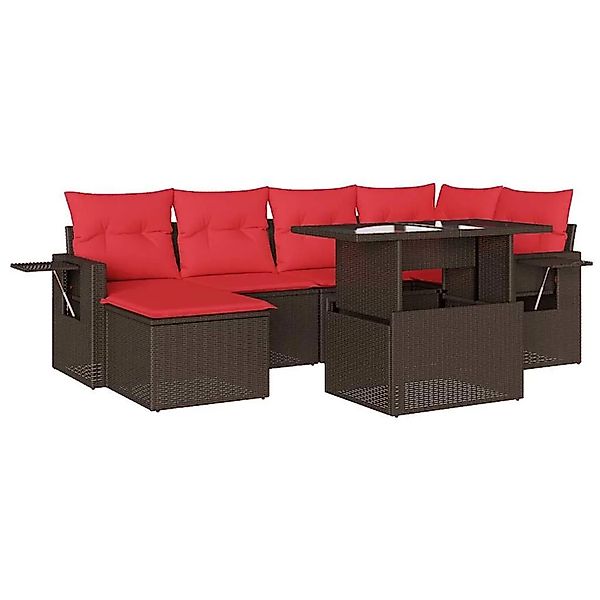 vidaXL 7-Tlg Gartensofa-Set mit Kissen Braun Polyrattan 3268054 günstig online kaufen