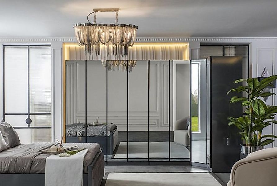 Xlmoebel Eckschrank Eleganter Eck-Kleiderschrank in Grau mit verspiegelten günstig online kaufen