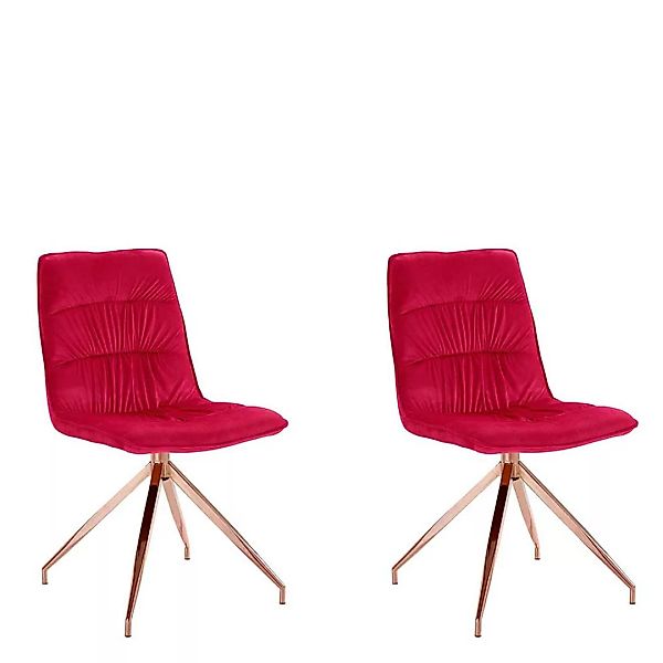 Esstisch Stühle in Rot Samt Metallgestell in Kupferfarben (2er Set) günstig online kaufen