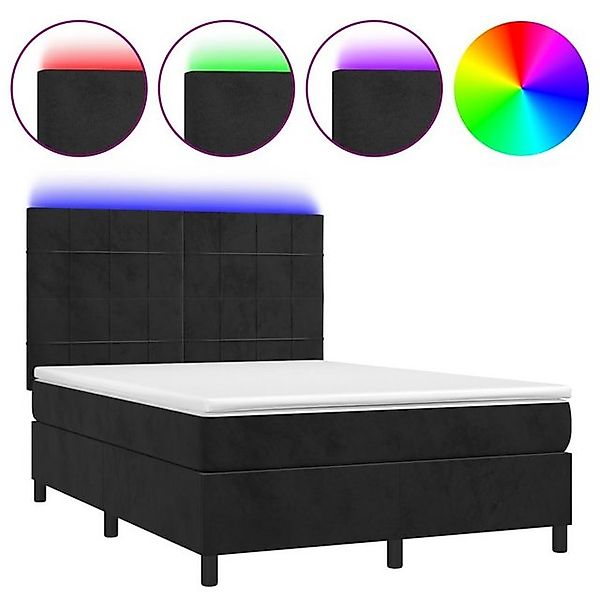 vidaXL Boxspringbett Boxspringbett mit Matratze LED Schwarz 140x200 cm Samt günstig online kaufen