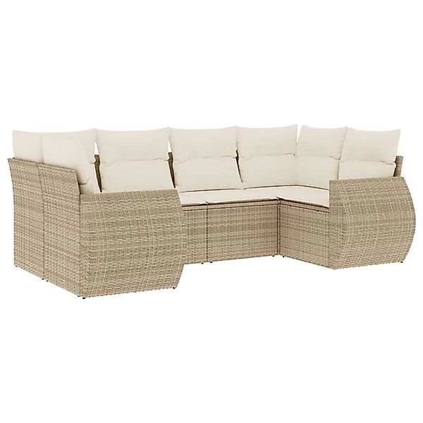 vidaXL 6-Tlg Garten-Sofagarnitur mit Kissen Beige Poly Rattan 3254115 günstig online kaufen