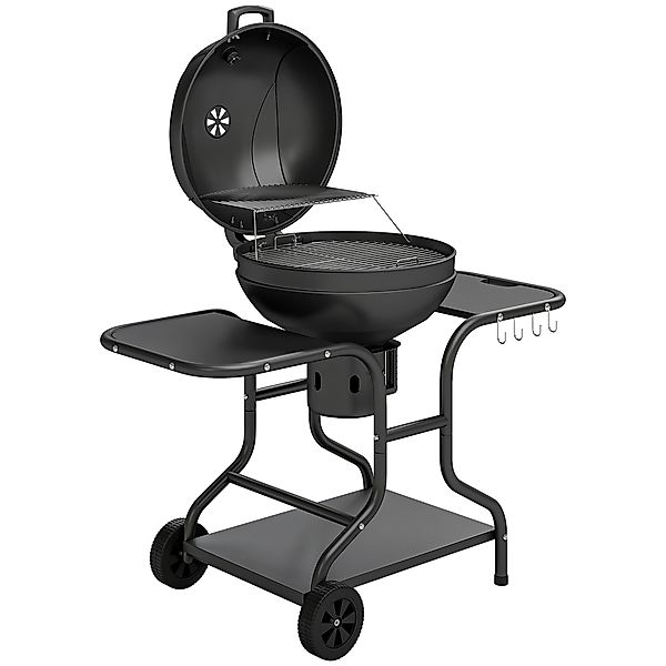 Outsunny Holzkohlegrill BBQ Smoker mit Seitentischen Deckel Thermometer Räd günstig online kaufen